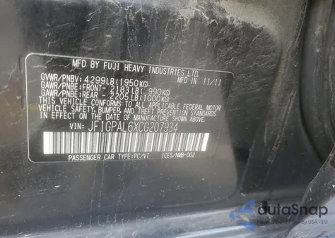 2012 Subaru Impreza Sport Premium from USA, damaged, VIN JF1GPAL6XCG207934